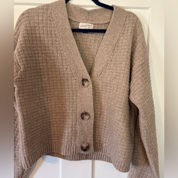 Universal Thread Sweaters - Universal Thread Taupe Waffle-Knit Button Front Cardigan